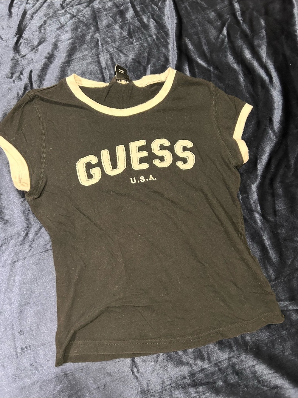 Guess Black Ringer Tee with White Trim and Logo